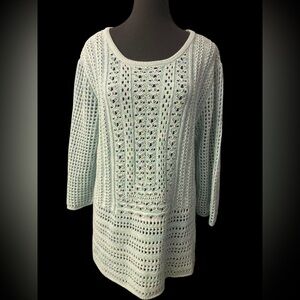 Norm Thompson Vintage Light Blue Crochet Sweater EUC M